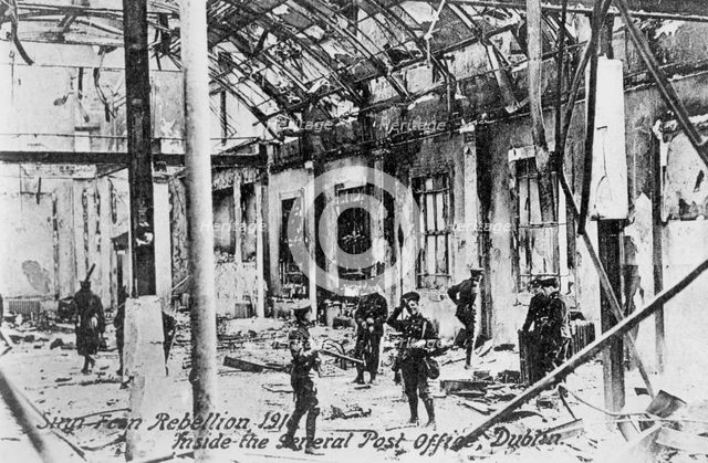 English troops inside the ruins of the Post Office, Anti-English Irish uprising, Dublin, May 1916. Artist: Unknown