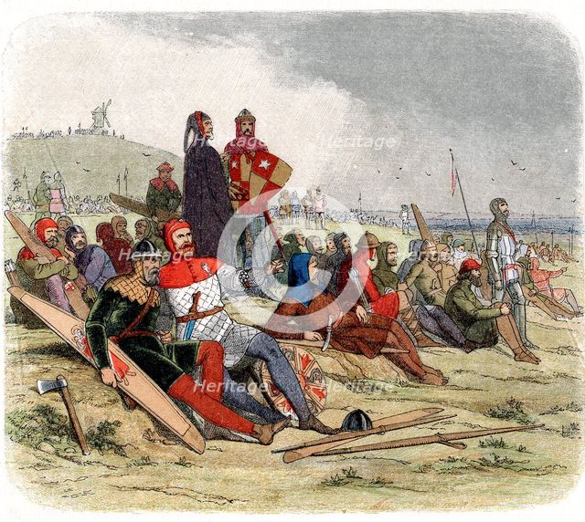 English troops waiting to go into action at the Battle of Crecy, August 1346 (c1860). Creator: Unknown.