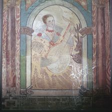 English wall painting of a lady with a lute, 17th century