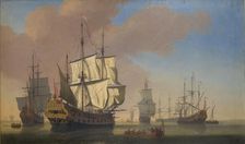 English Warships in a Roadstead in Calm Weather, 1677. Creator: Jan Karel Donatus van Beecq