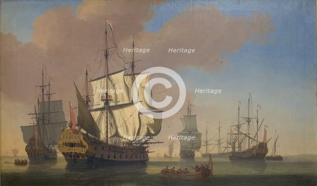 English Warships in a Roadstead in Calm Weather, 1677. Creator: Jan Karel Donatus van Beecq.