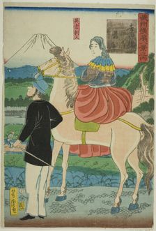 English Watching Descending Geese at Yoshida Bridge (Yoshida-bashi no rakugan, Igirisujin)..., 1861. Creator: Utagawa Yoshitora