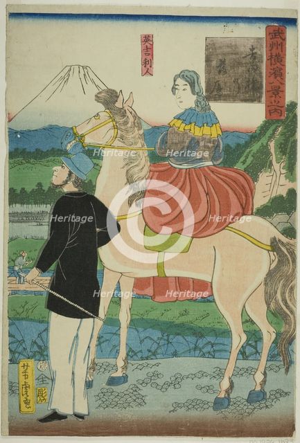 English Watching Descending Geese at Yoshida Bridge (Yoshida-bashi no rakugan, Igirisujin)..., 1861. Creator: Utagawa Yoshitora.