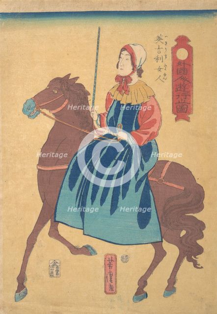 English Woman on Horseback, 1st month, 1861. Creator: Utagawa Yoshitora.
