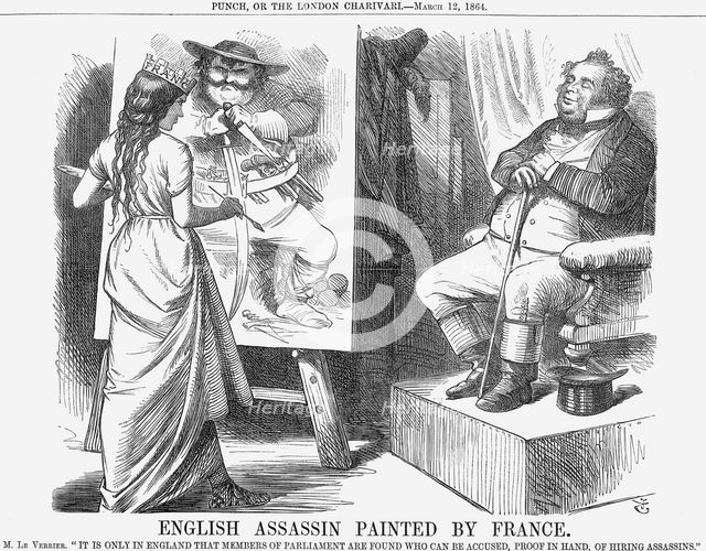 'English Assassin Painted by France', 1864. Creator: John Tenniel.