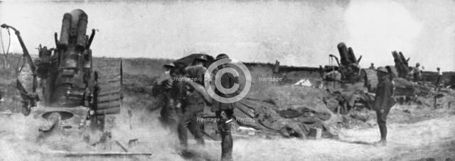 English Attack of July 31, 1917; A battery of large howitzers in action,, 1917. Creator: Unknown.