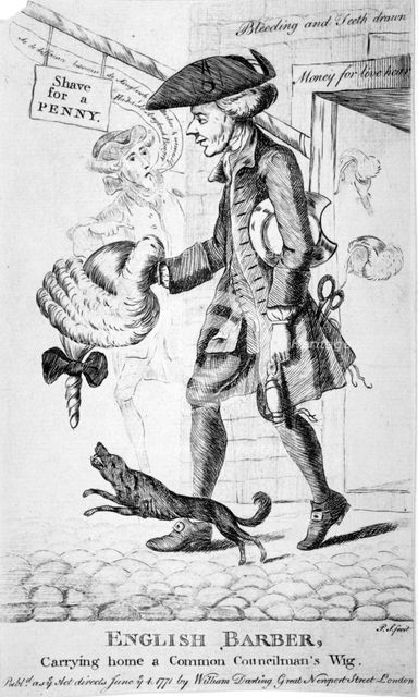 'English barber, carrying home a common councilman's wig', 1771. Artist: PS