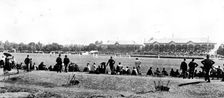 English cricketers in Australia: the Adelaide Cricket Oval (the English team in the field), 1895. Creator: Scott Barry