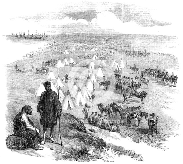 English Encampment on the Coast near Toula, in the Crimea, 1854. Creator: Smyth.