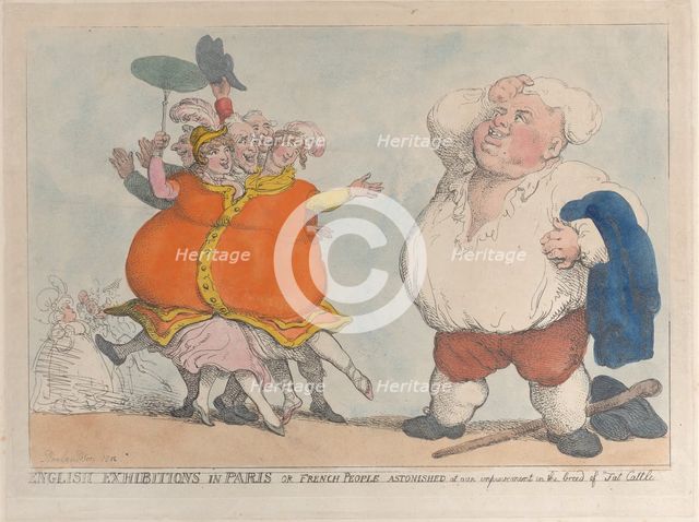 English Exhibitions in Paris or French People Astonished at Our Improvement in the Breed o..., 1812. Creator: Thomas Rowlandson.