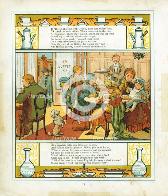 English family taking a meal in the station buffet at Boulogne, France, 1886. Artist: Unknown