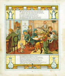 English family taking a meal in the station buffet at Boulogne, France, 1886