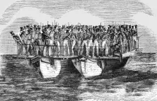 English Infantry on Board a Raft; The Expedition to the Crimea 1854. Creator: Unknown