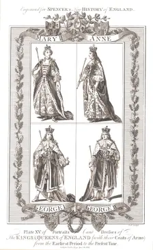 English Kings and Queens with coats of Arms, 1780-1800