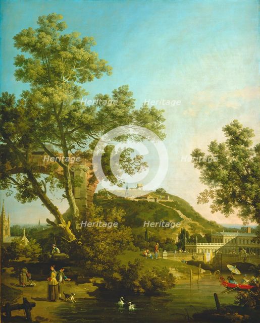 English Landscape Capriccio with a Palace, c. 1754. Creator: Canaletto.