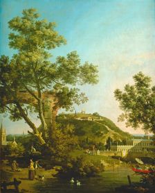 English Landscape Capriccio with a Palace, c. 1754. Creator: Canaletto