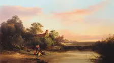 English Landscape with Cottage and Stream 1860. Artist: Edward Charles Williams
