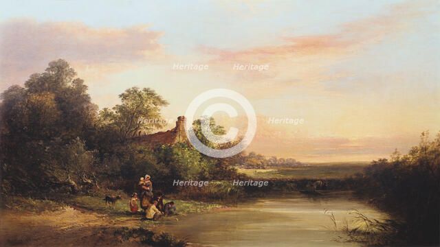 'English Landscape with Cottage and Stream', 1860. Artist: Edward Charles Williams