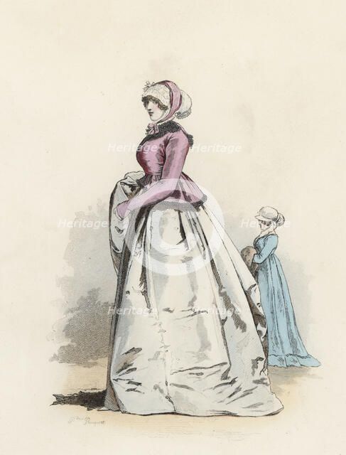 English ladies, color engraving 1870.