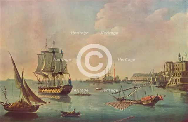 'English Men o' War in Malta Harbour in Malta Harbour', c1805. Artist: John Thomas Serres.