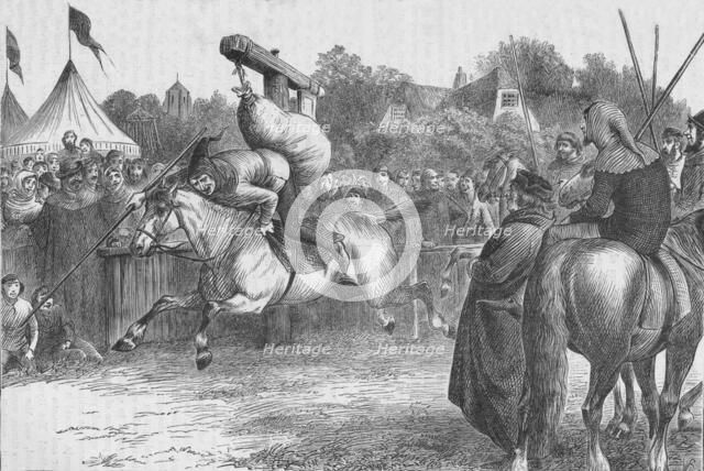 English merry-making in the 14th century: tilting at the quintain, 1905.  Artist: Unknown.