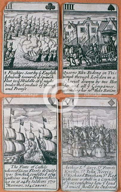 English playing cards commemorating defeat of the Spanish Armada (8 August 1588). Artist: Unknown