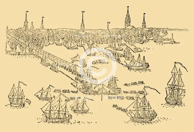 'English Ships of War at Boston (Where The 'Tea-Party' Took Place) In 1768', c1930. Creator: Unknown.