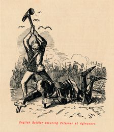 English Soldier securing Prisoner at Agincourt c1860, (c1860). Artist: John Leech