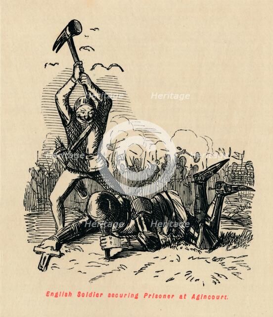 'English Soldier securing Prisoner at Agincourt', c1860, (c1860). Artist: John Leech.