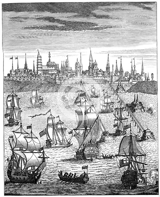 English squadron carrying troops to take possession of Dunkirk, 1708, (1894). Artist: Unknown