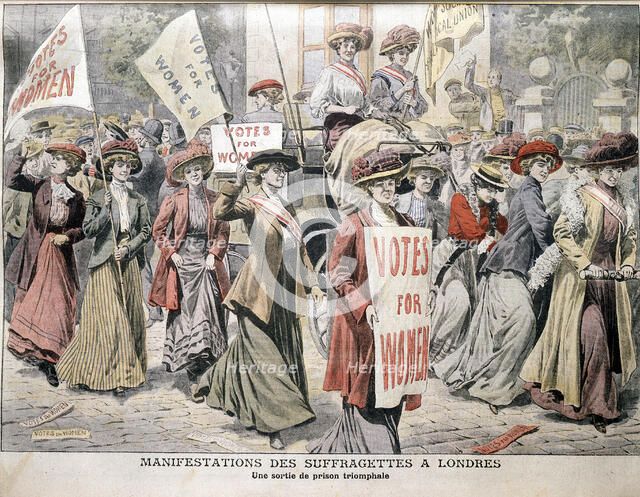 English suffragettes on being released from Holloway Prison, 1908. Artist: Unknown