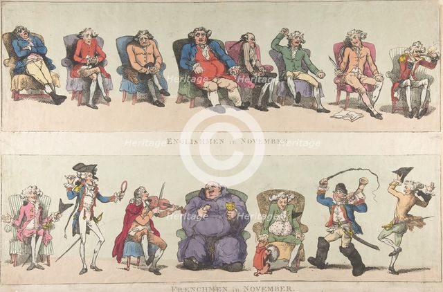 Englishmen in November, Frenchmen in November, November 25, 1788., November 25, 1788. Creator: Thomas Rowlandson.
