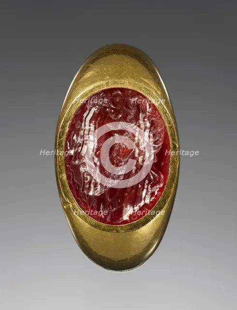 Engraved Gem with a portrait of Demosthenes inset into a gold ring, 25-1 B.C. Creator: Unknown.