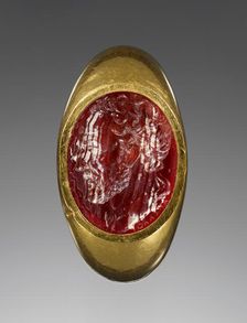 Engraved Gem with a portrait of Demosthenes inset into a gold ring, 25-1 B.C. Creator: Unknown
