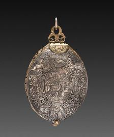 Engraved Egg Watch, 1590-1600. Creator: Denis Martinot (French); Theodor de Bry (Flemish, 1528-1598), attributed to
