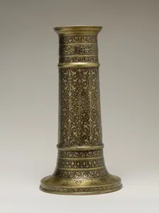 Engraved Lamp Stand with a Cylindrical Body, Iran, second half 16th century. Creator: Unknown