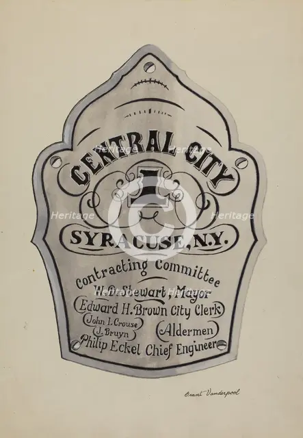 Engraved Name Plate, 1935/1942. Creator: Grant Vanderpool.