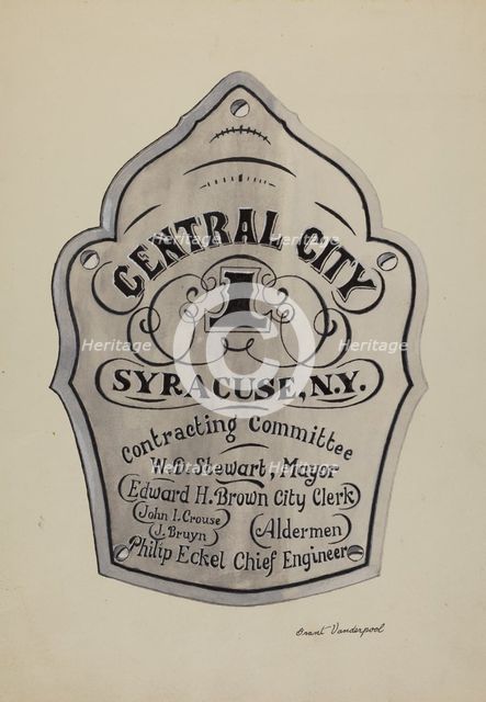 Engraved Name Plate, 1935/1942. Creator: Grant Vanderpool.