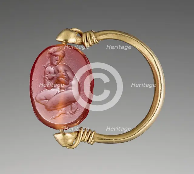 Engraved Scarab with Aphrodite Bathing in a Gold Swivel Ring, about 350 BC. Creator: Unknown.