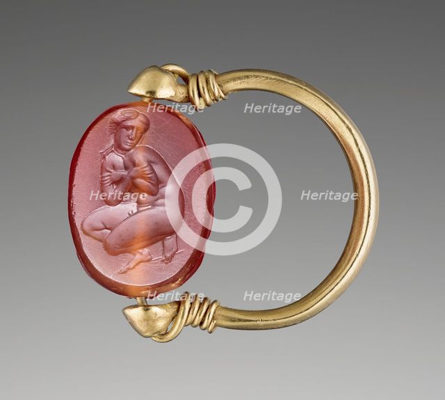 Engraved Scarab with Aphrodite Bathing in a Gold Swivel Ring, about 350 BC. Creator: Unknown.