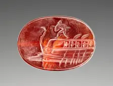 Engraved Scaraboid with Protesilaos on the Prow of a Ship, 400-350 BC. Creator: Unknown