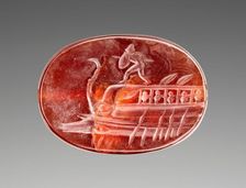 Engraved Scaraboid with Protesilaos on the Prow of a Ship, 400-350 BC. Creator: Unknown