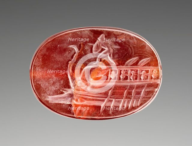 Engraved Scaraboid with Protesilaos on the Prow of a Ship, 400-350 BC. Creator: Unknown.