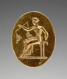 Engraved Ring with Aphrodite Weighing Two Erotes, about 350 BC. Creator: Unknown