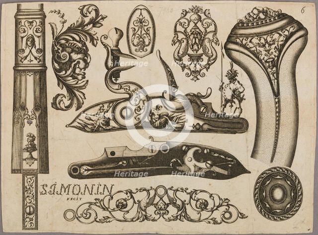 Engraving of Firearms Ornament, 1693 or 1695. Creator: Claude Simonin.