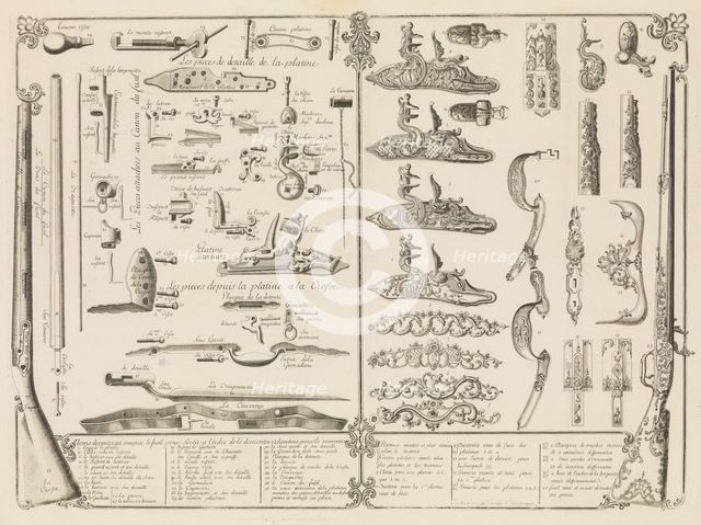 Engraving of Firearms Parts, ca. 1750., ca. 1750. Creator: Perrier.