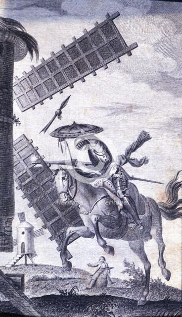 Engraving in an episode of Don Quixote, in 'El Ingenioso Hidalgo Don Quijote de la Mancha' (The I…