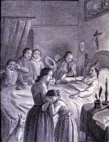 Engraving in an episode of Don Quixote, in El Ingenioso Hidalgo Don Quijote de la Mancha (The I…