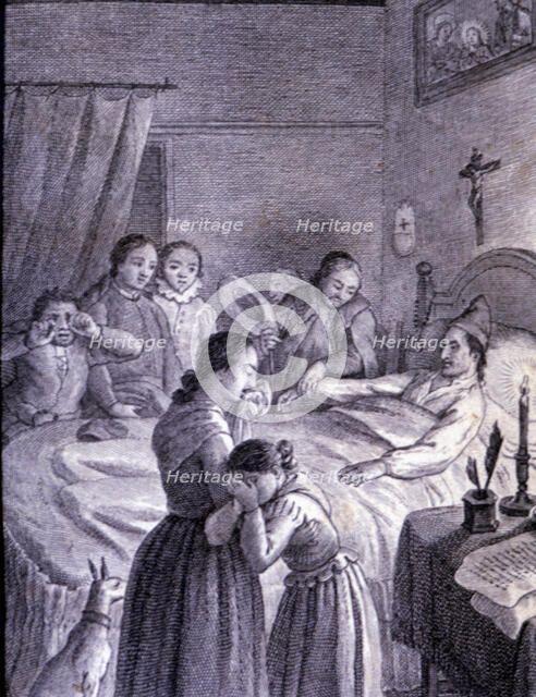 Engraving in an episode of Don Quixote, in 'El Ingenioso Hidalgo Don Quijote de la Mancha' (The I…