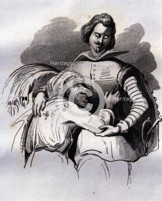 Engraving in the book 'Despedida del Diablo Cojuelo' (Farewell of the Cojuelo Devil) by Luis Vele…